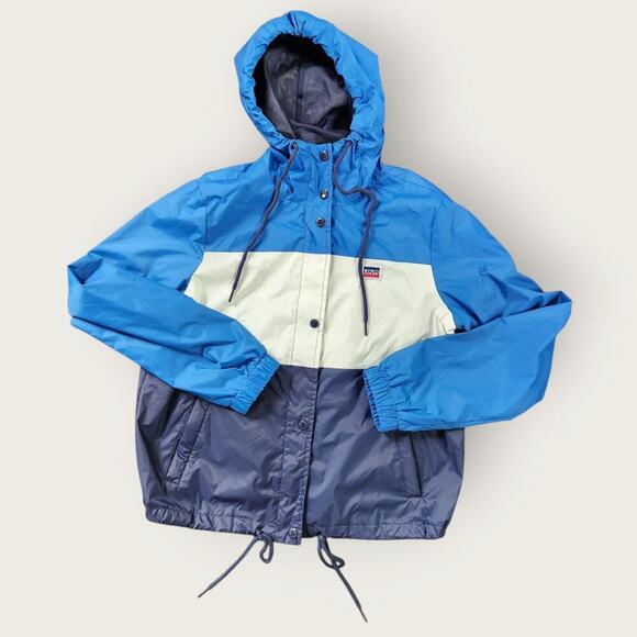 Levi's Wind Breaker Juniors Sz S Mesh Lined Hooded Full Zip/Snap Colorblock - Picture 1 of 9
